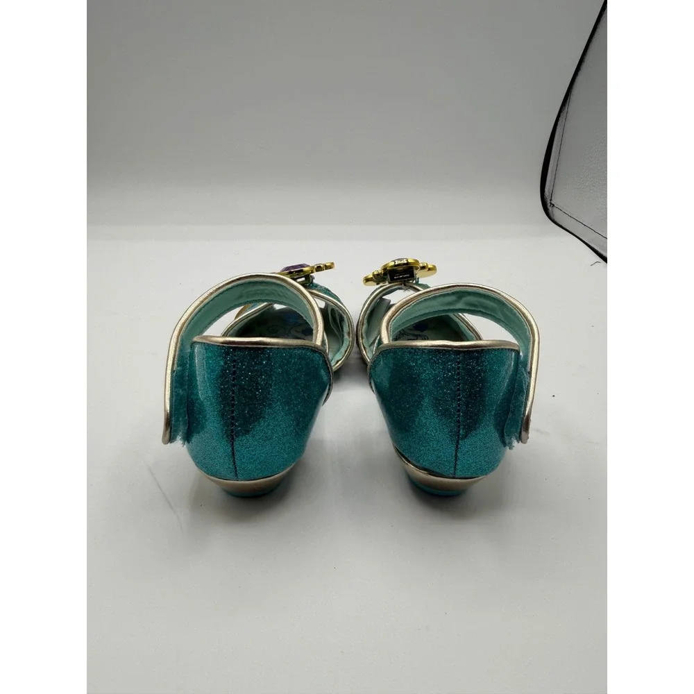 Disney Princess Jasmine Teal Glitter Dress Up Shoe Girls 8/9 6inches Kitten Heel